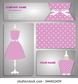 set of four business card and header templates with stylized body form dress mannequin, fashion, for greeting, invitation card, or cover. Vector illustration