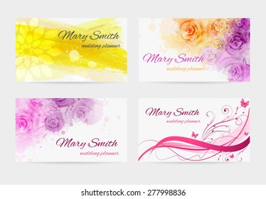 Set of four business card templates for wedding planner