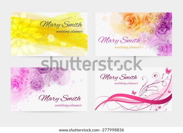 Set Four Business Card Templates Wedding Stock Vector Royalty