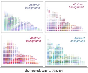 Set of four business cards with mosaic of pale squares against white background