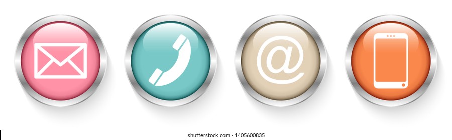 Set Of Four Buttons Contact Retro Silver