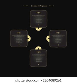 VIER-Buttons-Infografik-Design auf dunklem Hintergrund