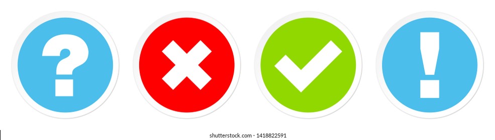 Set Of Four Buttons Question Checkmarks And Answer Blue Red Green