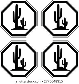 Set of four cactus plants in black and white icons