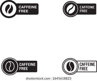 Conjunto de quatro etiquetas livres de cafeína com silhueta ícone do feijão de café