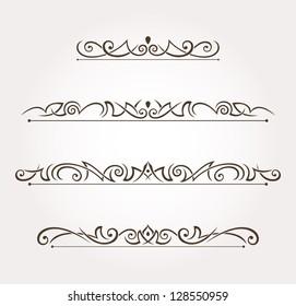 Set of four calligraphic design elements and page decoration. Vector illustration