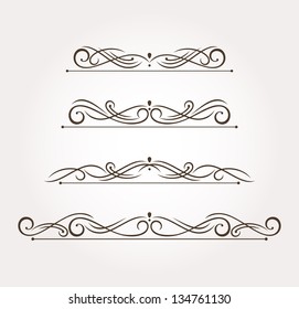 Set of four calligraphic design elements and page decoration. Vector illustration