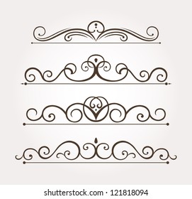 Set of four calligraphic floral design elements and page decoration. Vector illustration