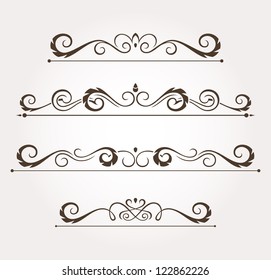 Set of four calligraphic floral design elements and page decoration. Vector illustration