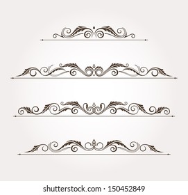 Set of four calligraphic floral design elements and page decoration. Vector illustration