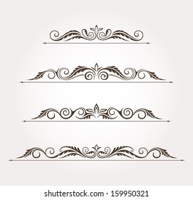 Set of four calligraphic floral design elements and page decoration. Vector illustration