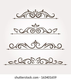 Set of four calligraphic floral design elements and page decoration. Vector illustration