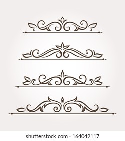 Set of four calligraphic floral design elements and page decoration. Vector illustration