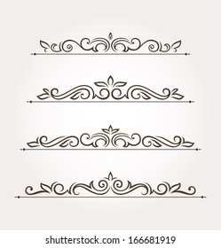 Set of four calligraphic floral design elements and page decoration. Vector illustration