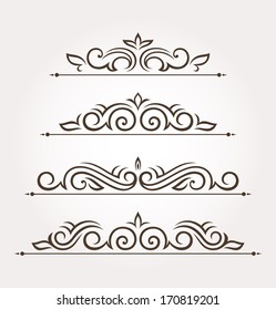 Set of four calligraphic floral design elements and page decoration. Vector illustration