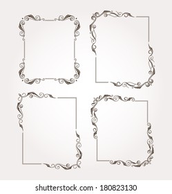 Set of four calligraphic floral frame and page decoration. Vector illustration