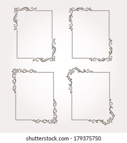 Set of four calligraphic floral frames and page decoration. Vector illustration