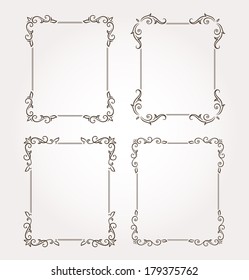 Set of four calligraphic floral frames and page decoration. Vector illustration