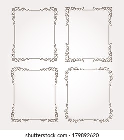 Set of four calligraphic floral frames and page decoration. Vector illustration