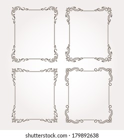 Set of four calligraphic floral frames and page decoration. Vector illustration