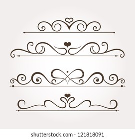 Set of four calligraphic floral valentine's day design elements and page decoration. Vector illustration
