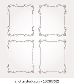 Set of four calligraphic frame and page decoration. Vector illustration