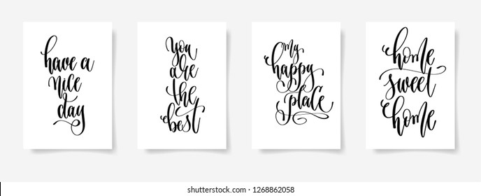 set of four calligraphy posters on a white sheet of paper, motivation and inspiration positive quotes, typography vector illustration