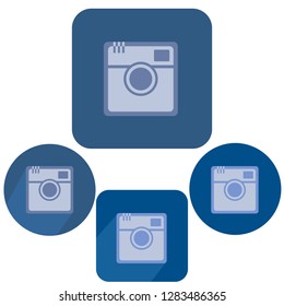 Set of four camera icons without and with long shadow. Flat vector illustration. Trendy symbol for website design, web button, mobile app.