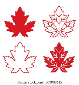 A set of four Canadian maple leaves in vector format. These unique red and white symbols represent the country of Canada.