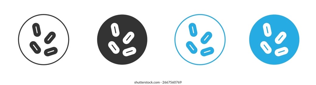 Set of four capsule icons in different colors (white, black, gray, blue) isolated on white background.