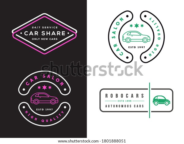 Set of Four Car Rental or Car Service Signs.\
Template with Fictitious\
Text.