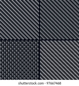 Set of Four Carbon Fiber Seamless Patterns. Vector Illustration