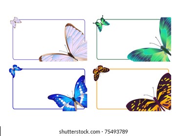 Set of four card with colorful butterflies