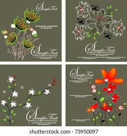 SET OF FOUR CARD WITH FLORAL BACKGROUND