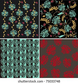 SET OF FOUR CARD WITH FLORAL SEAMLESS PATTERN