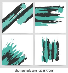Set of four card with hand drawn textures made with ink. Vector templates for invitations and congratulations