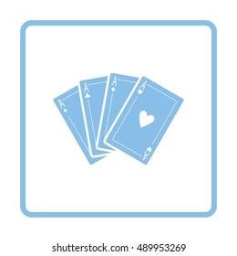 Set of four card icons. Blue frame design. Vector illustration.