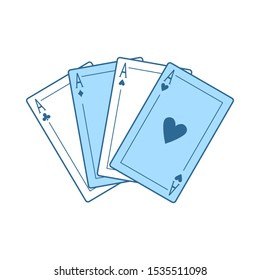 Set Of Four Card Icons. Thin Line With Blue Fill Design. Vector Illustration.