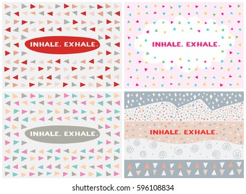 Set of four cards in a minimal style with lettering, vector templates. Inhale. Exhale.