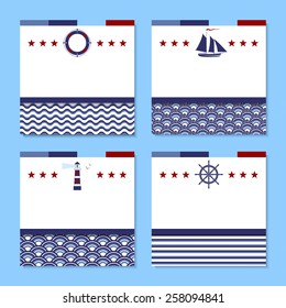 set of four cards in sea theme 