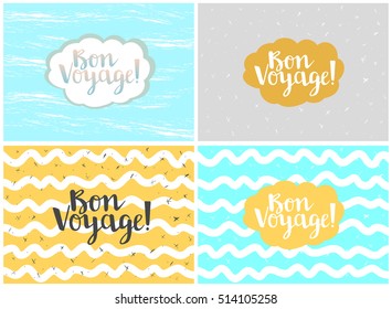 Set of four cards, vector templates. Bon voyage.