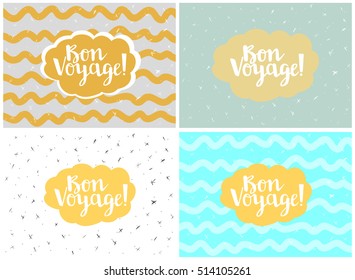 Set of four cards, vector templates. Bon voyage.