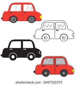 Set of four cars, elements isolated on a white background