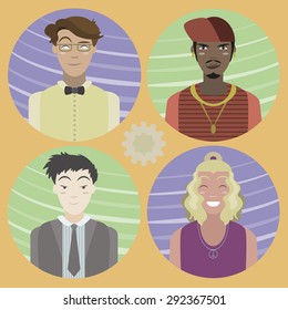 Set of four cartoon avatars - men 02 in editable vector file