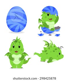 Set of four cartoon baby dragons. 