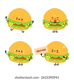 A set of four cartoon Burgers with different expressions, creating a fun, friendly scene.