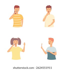 Set of four cartoon characters displaying different gestures and expressions