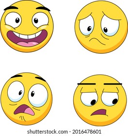 Set of four cartoon characters in various emotions