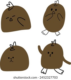 Set of Four Cartoon Chickens with Funny Expressions 