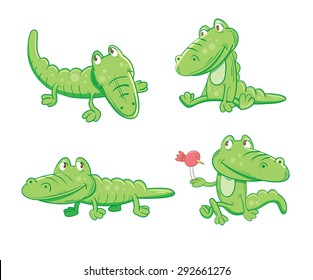 Set with four cartoon crocodiles in different poses.